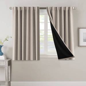lot 2123 image: H.VERSAILTEX 100% Blackout Curtains for Bedroom with Black Liner Full Room Darkening Curtains 45 Inch Long Thermal Insulated Back TabRod Pocket Window Drapes for Living Room, 2 Panels, Natural Sand