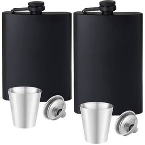 lot 2133 image: GADIEDIE 12oz8oz Flask for Liquor for Men Matte Black Stainless Steel Leakproof Funnel and Cups, with Never-Lose Metal Cap, Drinking Flasks for Wedding Party Gift Outdoor Activities