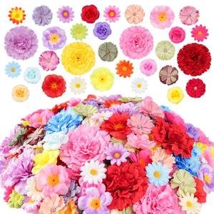 lot 2135 image: 300Pcs Mini Silk Flower Heads Small Fake Rose Daisy Faux Flowers Bulk for Crafts Artificial Rose Loose Flowers Blossom Heads Sunflower Bulk for Wedding Hair Cap Leis Decorations (Bright Colors Mixed)