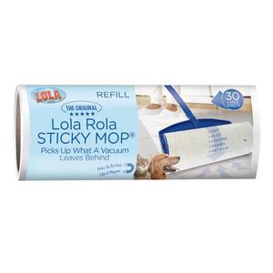 lot 2136 image: Lola Rola Sticky Mop Refills, Giant Adhesive Roller, Traps Dirt, Dust & Hair, 30 Sheets, Pet Hair Remover, Floor & Carpet Cleaner, 1 Pack