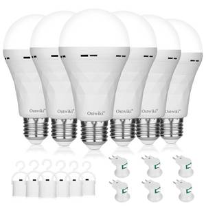 lot 2141 image: Emergency Rechargeable Light Bulbs,6 Pack Battery Operated Backup Light Bulb for Power Outage Camping Outdoor Hurricane 9W E27 8500K 1200mAh White Equivalent Self-Charging LED Light Bulbs