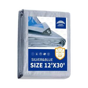 lot 2147 image: RAINDEWAY Tarps Heavy Duty Waterproof 12x30 Feet 5.5 Mil Thick, Multipurpose Waterproof Poly Tarp Cover for Emergency Rain Shelter��SilverBlue Tarp Finished Size