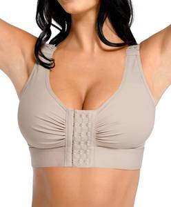 lot 2149 image: FeelinGirl Women Front Closure Post Surgery Compression Everyday Bras for Breast Implant Support with Adjustable Straps Wirefree Gray L