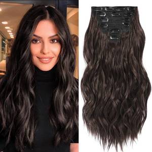 lot 2150 image: Fliace Clip in Hair Extensions, 6 PCS Natural & Soft Hair & Blends Well Hair Extensions, Dark Brown Long Wavy Hairpieces(20inch, 6pcs, Dark Brown)