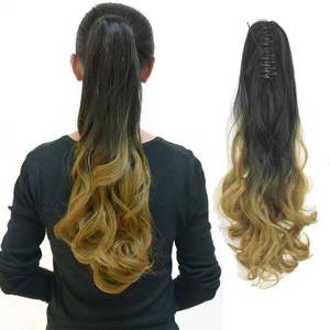 lot 2152 image: iLUU Synthetic Ponytail Hair Extension 24 130g Long Thick Hairpiece Pony Tail Ombre Color Natural Black to Dark Blonde Fashion Womens Curly Hair Extensions for Daily Party Use