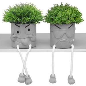 lot 2160 image: MAKHOT 2 Pack Cute Artificial Succulent Plants with Gray Flower Pots, Fake Plants Succulent Window Sill Decor for Gift Choice, Mini Potted Succulents for Desk Shelf Bathroom Decoration