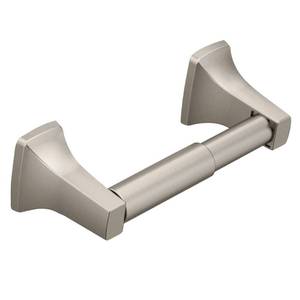 lot 2170 image: Moen Contemporary Brushed Nickel Toilet Paper Holder, Modern Wall Mounted Toilet Roll Holder, P5050BN
