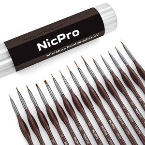lot 2172 image: Nicpro 15 PCS Micro Fine Detail Paint Brush Set, Small Miniature Fine Tip Detail Brushes Kit for Acrylic Oil Watercolor, Models, Paint by Numbers, Miniature Painting, Craft, Rock Painting (Brown)