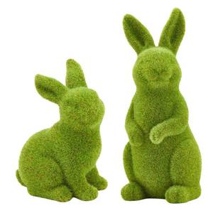 lot 2177 image: Decorative Decorations for Easter Bunny Gifts, Moss Green Flocking Sculpture, Garden Courtyard Family Gathering Celebration Decorations (Small 2PCS StandingSitting)