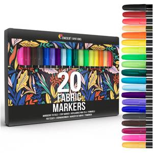 lot 2182 image: Zenacolor 20 Fabric Markers Pens Set - Indelible and Permanent Fabric Paint Fine Point Textile Marker Pen