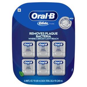 lot 2186 image: Oral-B Glide Cool Mint Deep Clean Floss, 6 Count, Glide Dental Floss
