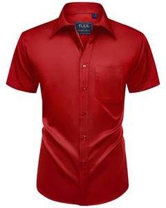 lot 2194 image: Alimens & Gentle Mens Short Sleeve Dress Shirts Wrinkle Free Solid Casual Button Down Shirts with Pocket Red 3XL