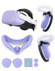 lot 2197 image: Gwyoneaon Protective Accessories for Oculus Quest 2, Silicone Controller Grips, Soft Shell Skin with Face and Lens Cover (Purple)