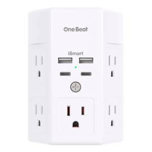 lot 2199 image: Multi Plug Outlet, Surge Protector, 5 Outlet Extender with 4 USB Charging Ports (2 USB C), USB C Wall Charger, 3-Sided 1800J Power Strip Outlets Splitter Wall Plug Adapter Spaced for Dorm Home Office