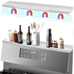 lot 2201 image: Silicone Magnetic Stove Shelf For Back Of Stove - Over The Stove Shelf, Magnetic Stove Top Shelf, Over The Stove Spice Rack, Oven Shelf For Top Of Stove, Heat Resistant, Includes 6 Extra Plates, White