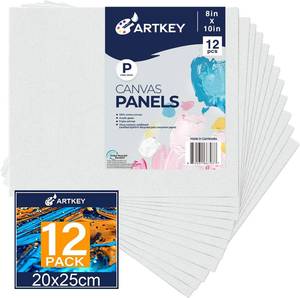 lot 2207 image: Artkey Canvases for Painting 8x10 Inch 12-Pack, 10 oz Primed 100% Cotton White Blank Canvas Boards for Painting, Art Supplies Paint Canvas Panels for Acrylic Oil Watercolor Tempera Paints