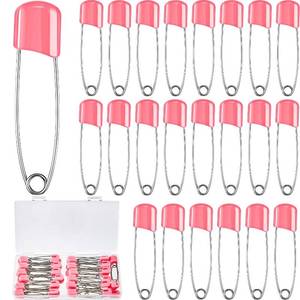 lot 2210 image: 50 Pieces Diaper Pins Safety 2.2 Inch Plastic Head Cloth Diaper Nappy Pins with Locking Closures Stainless Steel with Velvet Bag(Pink)