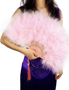 lot 2219 image: Happy Feather Handheld Marabou Feather Fan, 1920s Vintage Style Flapper Hand Fan for Costume Party and Dancing-Light Pink