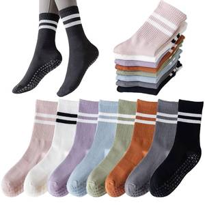 lot 2241 image: Tergy 8 Pairs Long Yoga Socks with Grip for Women Anti Skid Gripper Socks No Slip Socks for Pilates, Barre, Dance,Yoga (Stripe)