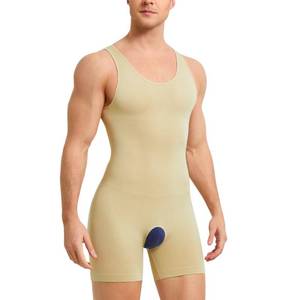 lot 2250 image: SOLCYSX Mens Sleeveless Full Body Shaper Underwear Slimming Compression Bodysuit Shapewear Tummy Control Fajas Para Hombres (Beige, M-L)