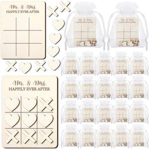 lot 2270 image: Quzzil 24 Set Wedding Favors Wedding Gifts for Guest Tic Tac Toe Wooden Mini Board Games 3.54 x 2.76 Inches Mr and Mrs Happily Ever After for Guest Bridal Shower Wedding Party Favors