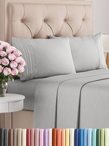 lot 2296 image: King Size 4 Piece Sheet Set - Comfy Breathable & Cooling Bed Sheets Set - Hotel Luxury Bedding for Women, Men, Kids, Teens, Boys & Girls - Deep Pockets, Soft and Wrinkle Free - Oeko-Tex - French Grey