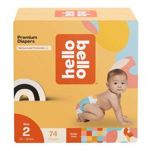 lot 5261 image: Hello Bello Premium Diapers Size 2, Honeysuckle Designs, 74ct Club Box, Hypoallergenic and Extra Absorbent