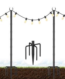 lot 5263 image: Tigerden 10Ft String Light Poles for Grass & Soil, Outdoor Light Stand with 5-Prong Fork Base, Heavy-Duty Metal Poles for Backyard, Garden & Patio Party Lighting, Rustproof & Adjustable, 2 Pack