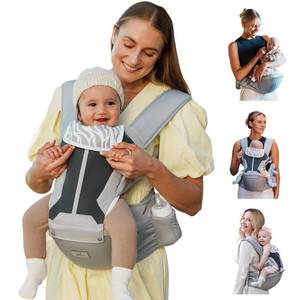 lot 5278 image: MOMTORY Baby Carrier - Newborn to Toddler, 6-in-1 Safety-Certified Carrier with Hip Seat, Detachable Baby Holder, Soft Ergonomic Support for 7-50lbs - Grey