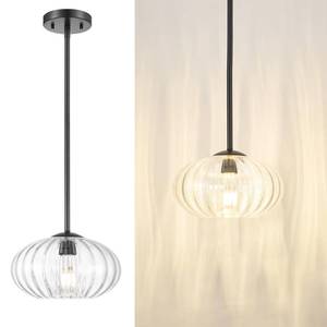 lot 5279 image: FEMILA 10.3 Pendant Light for Kitchen Island, Black Pendant Lighting, Dome Glass Pendant Light Vintage Light Fixtures for Bedroom Hotel Dining Room, 4FYD85MIL BK