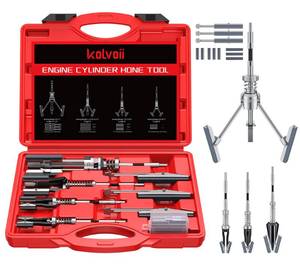 lot 5288 image: Kolvoii Cylinder Hone Tool Set with Tool Box, Adjustable Engine Cylinder Honing Tool for Sizes 34 to 7 Cylinders, 1-18, 3 and 4 Diameters with Extra 11 Piece Replacement Honing Stones - Red