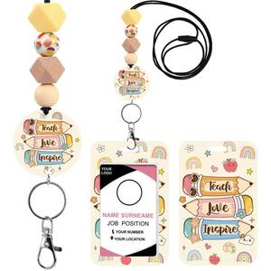 lot 6034 image: Obookey Teacher Lanyards for ID Badges - Teacher Lanyard with ID Holder, Teach Love Inspire Cute Pencil Silicone Beaded Breakaway Keychain Accessories, Back to School Appreciation Gifts for Women