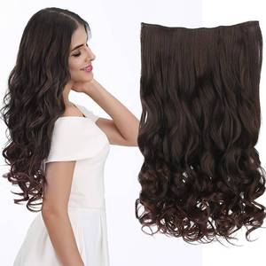 lot 6039 image: REECHO 14 1-Pack 34 Full Head Wavy Clips in on Synthetic Hair Extensions HE008 Hairpieces for Women 5 Clips 3.6 Oz per Piece - Dark Brown