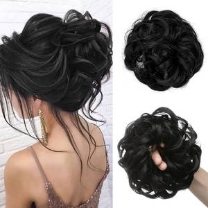 lot 6051 image: CJL HAIR Large Messy Bun Hair Piece Wavy Curly Scrunchies Synthetic Chignon Ponytail Hair Extensions Thick Updo Hairpieces for Women Jet Black