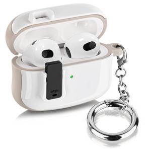 lot 6058 image: CAGOS for Airpods 3rd Generation Case with Lock, Upgraded Secure Airpods 3 Case Cute Slim iPod 3 Earbuds Protective Hard Cover with Accessories Keychain for Apple Airpod Gen 3 Case Women, Cream