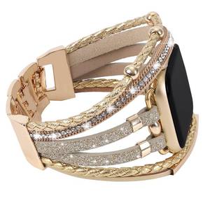 lot 6059 image: WONMILLE Posh Leather Bands Compatible With Apple Watch 45mm 44mm 42mm 49mm Women, Boho Bracelets Jewelry Multilayer Wrap Strap for iwatch Series SE 8 7 6 5 4 3 2 1 (Glitter Gold, 42mm44mm45mm)