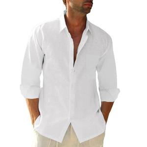 lot 6061 image: JEKAOYI Button Down Linen Shirts for Men Casual Long Sleeve Regular Fit Cotton Beach Shirts with Pocket White