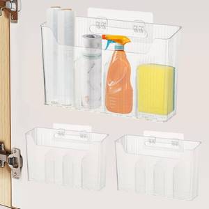 lot 6066 image: 3 Pcs Adhesive Acrylic Wall Mounted Organizer, Clear Cabinet Door Organizer Wall Mount Basket Hanging Floating Shelves Adhesive Wall Shelf Without Drilling for Kitchen Bathroom Shower Laundry