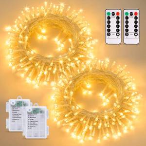 lot 6078 image: POTIVE 2 Pack Warm White String Lights Outdoor, Total 66ft 200 LED Battery Operated String Lights with Remote, 8 Modes Twinkle Lights for Party Patio Bedroom