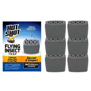 lot 6080 image: Hot Shot Flying Insect Trap, Discreet, Trap Attracts and Captures House Flies and Fruit Flies, 247 Continuous Attraction, No Plug-in Or Electricity Needed, 4 Count