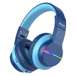 lot 6081 image: iClever BTH12 Kids Bluetooth Headphones,Colorful LED Lights Kids Headphones Wireless,7485dBA Safe Volume,85H Playtime,Fast Charging,Bluetooth 5.2,Over Ear,Built-in Mic for iPadTabletAirplane,Blue