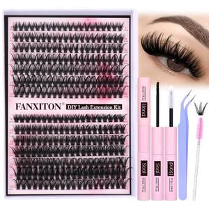 lot 6091 image: FANXITON DIY Lash Extension Kit Volume Lash Clusters 40D50D D Curvature Individual Lashes Lash Clusters Kit Thick Eyelash Extension Kit 280 pcs Thin Band Cluster Lashes Lash Bond and Seal Tweezers