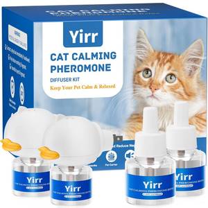lot 6093 image: Yirr Cat Calming Diffuser, Cat Pheromones Calming Diffuser, Multicat Calming Diffuser, Relaxing Pheromone for Cat Relief Stress Anxiety Fighting Scratching, 2 Diffuser 4 Refill(48ml)