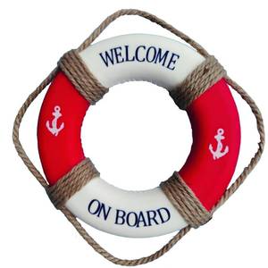 lot 6096 image: MorroMorn Lifebuoy Wall Hanging Decor - Welcome Aboard Mediterranean Style Home Decoration Hemp Rope (Red, 10)