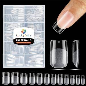 lot 6097 image: Short Square Nail Tips Matte Short Square Gel Tips 504pcs Clear Nails Full Cover Acrylic False Nails Tips for Gel Nail Extensions 12 Sizes Saving Gelly Tips, Luckyfairy