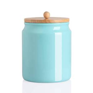 lot 6098 image: Sweejar Ceramic Kitchen Canisters, 58 FLOZ Porcelain Food Storage Jar with Airtight Seal Wooden Lid, Home Container Serving for Coffee Beans, Tea-leave, Sugar, Salt, Tool Bucket (Turquoise)