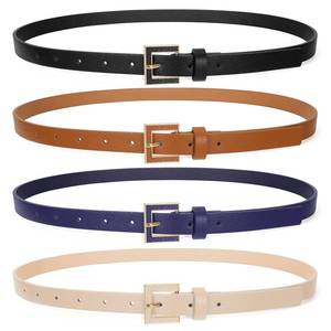 lot 6103 image: SUOSDEY 4 Pack Women Skinny Leather Belts for Dresses Thin Waist Belt for Jeans Square Buckle Ladies Belts 0.7 Width,black brown navy beige