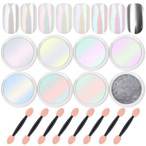 lot 6111 image: Artdone 8 Jars Chrome Nail Powder Magic White Pearl Kit Mirror Effect Silver Metallic Holographic Dip Nail Powder For Resin Craft & Nail Art Fimo, Decoration Iridescent Aurora Mermaid Pigment
