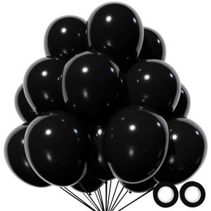 lot 6123 image: 110pcs Black Balloon 12 inch, Black Latex Balloons for Birthday Party Baby Shower Wedding(with 2 Ribbons).