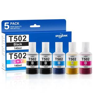 lot 6440 image: Spaceink 502 Ink Refill Bottles for Ecotank ET-2760 ET-4760 ET-2850 ET-3760 ET-3850 ET-4850 ET-2750 ET-4750 ET-3750 ET-3710 ET-3830 ET-15000 ET-3700 ET-2700 Printer 140ml 5 Bottles(2BK C M Y)